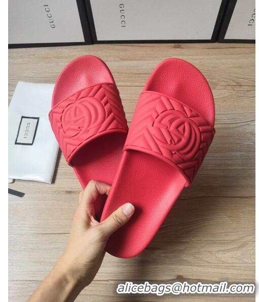 Wholesale Gucci Matelassé Rubber Flat Slide Sandals 602067 Red 2020 (For Women and Men)