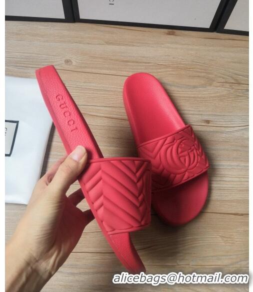 Wholesale Gucci Matelassé Rubber Flat Slide Sandals 602067 Red 2020 (For Women and Men)