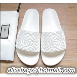 High Quality Gucci Matelassé Rubber Flat Slide Sandals 602067 White 2020 (For Women and Men)