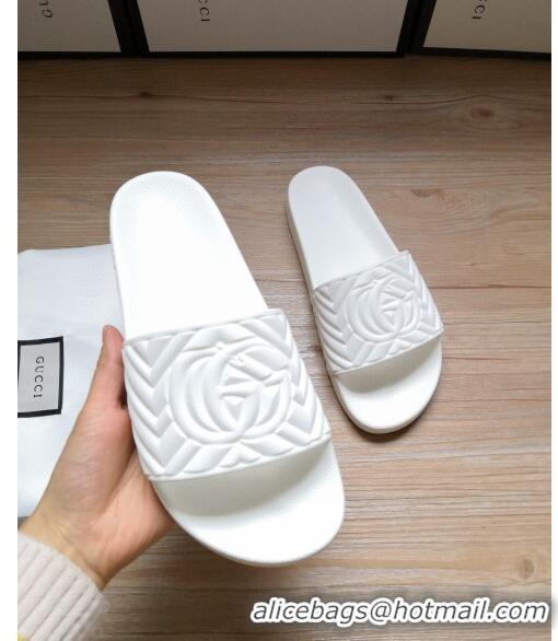 High Quality Gucci Matelassé Rubber Flat Slide Sandals 602067 White 2020 (For Women and Men)