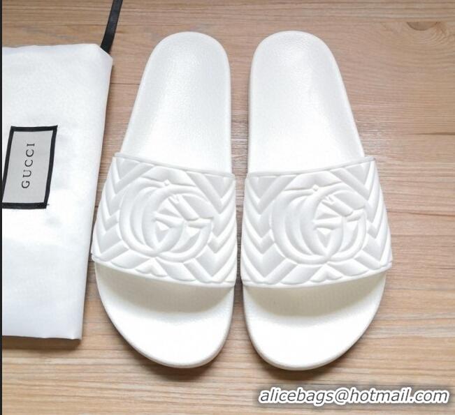 High Quality Gucci Matelassé Rubber Flat Slide Sandals 602067 White 2020 (For Women and Men)