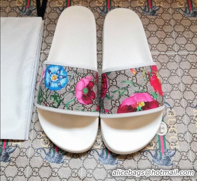 Cheapest Gucci GG Flora Flat Slide Sandals ‎602096 White 2020 (For Women and Men)