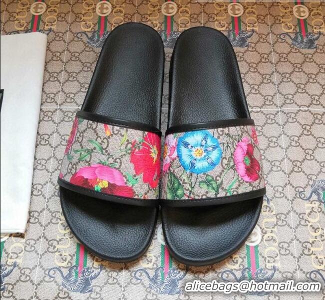 New Design Gucci GG Flora Flat Slide Sandals 602096 Black 2020 (For Women and Men)