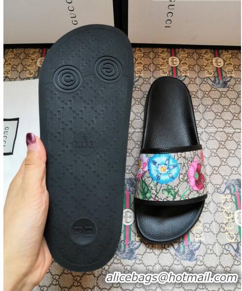 New Design Gucci GG Flora Flat Slide Sandals 602096 Black 2020 (For Women and Men)