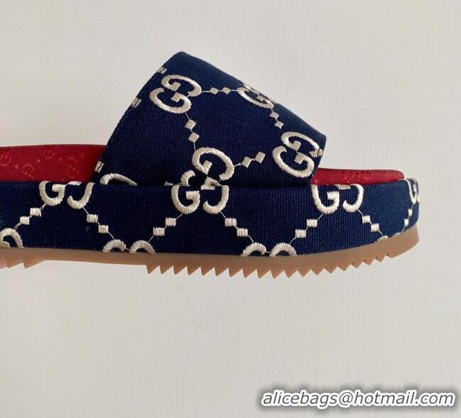 New Style Cheap Gucci GG Canvas Platform Slide Sandal 573018 Navy Blue