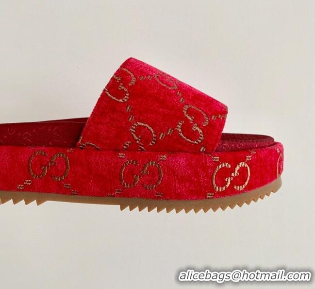 Latest Style Gucci Velvet GG Platform Slide Sandal 573018 Red