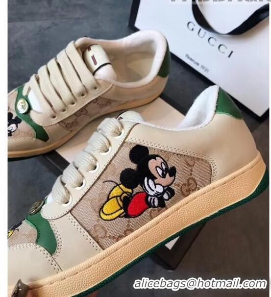 Imitation Gucci Screener GG Leather Gucci x Disney Sneakers GG1104 Green 2020