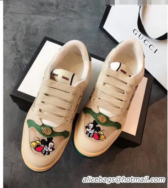 Imitation Gucci Screener GG Leather Gucci x Disney Sneakers GG1104 Green 2020