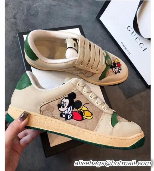 Imitation Gucci Screener GG Leather Gucci x Disney Sneakers GG1104 Green 2020