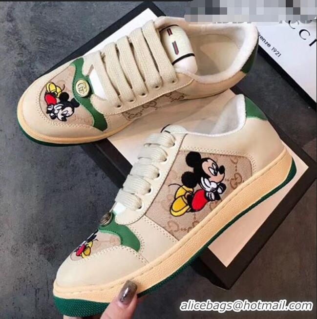 Imitation Gucci Screener GG Leather Gucci x Disney Sneakers GG1104 Green 2020