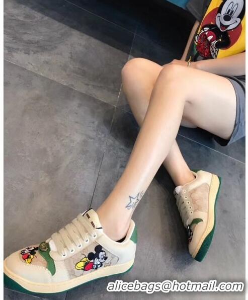 Imitation Gucci Screener GG Leather Gucci x Disney Sneakers GG1104 Green 2020