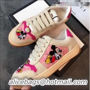 High Quality Gucci Screener GG Leather Gucci x Disney Sneakers GG1104 Pink 2020