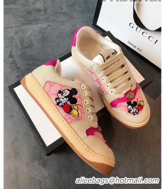 High Quality Gucci Screener GG Leather Gucci x Disney Sneakers GG1104 Pink 2020