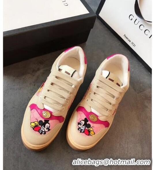 High Quality Gucci Screener GG Leather Gucci x Disney Sneakers GG1104 Pink 2020