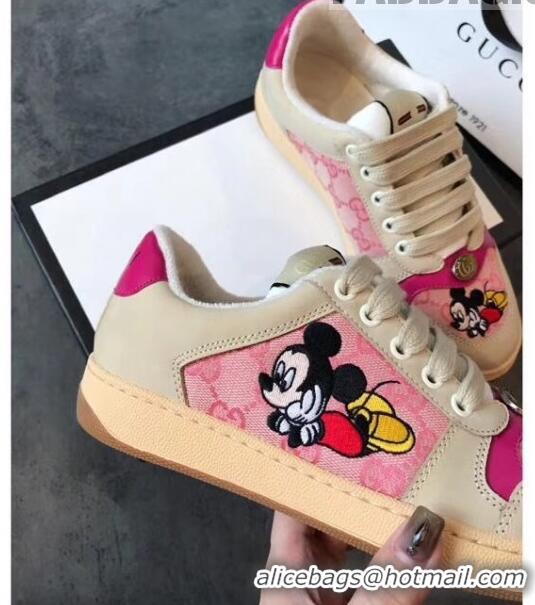 High Quality Gucci Screener GG Leather Gucci x Disney Sneakers GG1104 Pink 2020