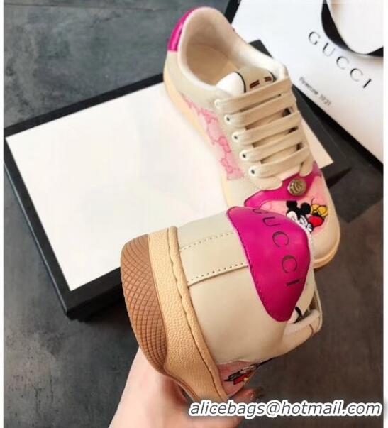 High Quality Gucci Screener GG Leather Gucci x Disney Sneakers GG1104 Pink 2020