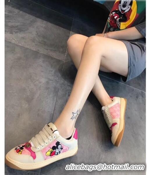 High Quality Gucci Screener GG Leather Gucci x Disney Sneakers GG1104 Pink 2020