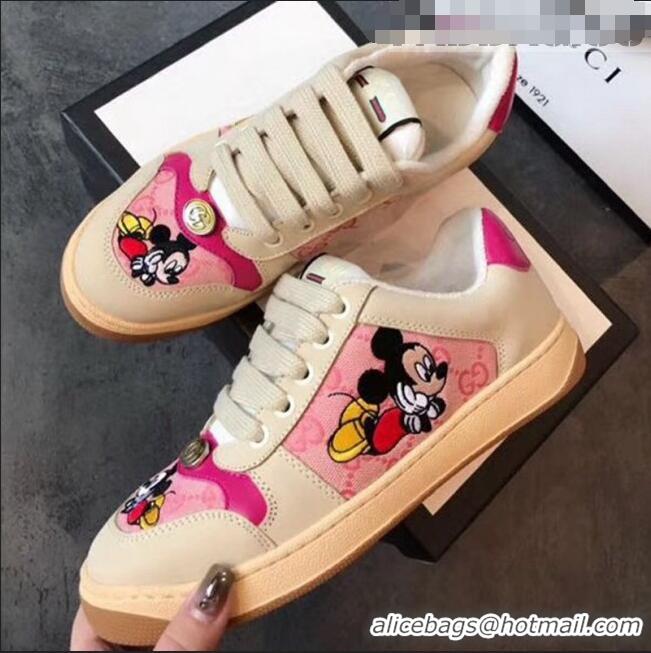 High Quality Gucci Screener GG Leather Gucci x Disney Sneakers GG1104 Pink 2020