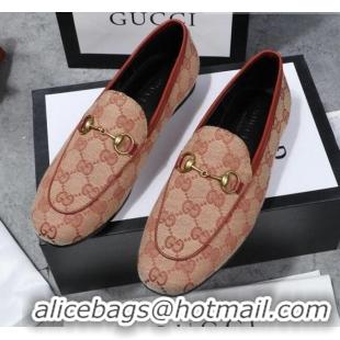 Classic Gucci Jordaan Horsebit GG Canvas Flat Loafers GG3013 Beige/Brick Red 2020