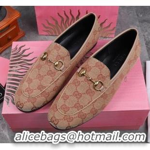 High Quality Gucci Jordaan Horsebit GG Canvas Flat Loafers GG3013 Beige/Grey 2020