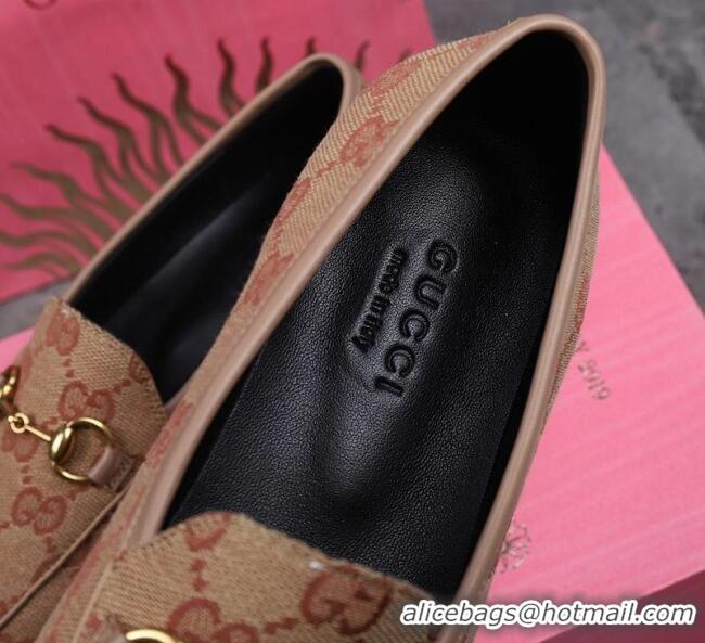 High Quality Gucci Jordaan Horsebit GG Canvas Flat Loafers GG3013 Beige/Grey 2020