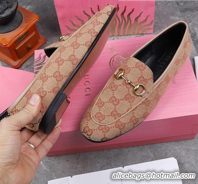 High Quality Gucci Jordaan Horsebit GG Canvas Flat Loafers GG3013 Beige/Grey 2020