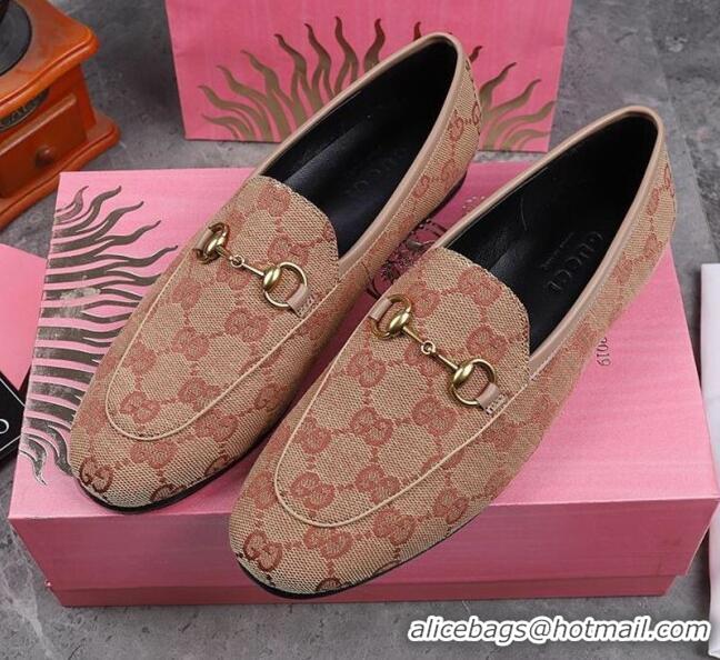 High Quality Gucci Jordaan Horsebit GG Canvas Flat Loafers GG3013 Beige/Grey 2020