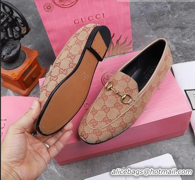 High Quality Gucci Jordaan Horsebit GG Canvas Flat Loafers GG3013 Beige/Grey 2020