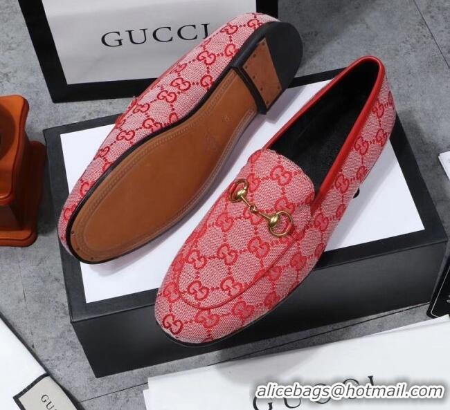 Best Quality Gucci Jordaan Horsebit GG Canvas Flat Loafers GG3013 Bright Red 2020