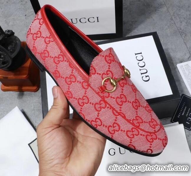 Best Quality Gucci Jordaan Horsebit GG Canvas Flat Loafers GG3013 Bright Red 2020