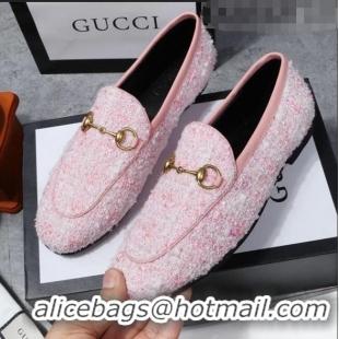 Luxury Classic Gucci Jordaan Horsebit Tweed Flat Loafers GG3017 Pink 2020