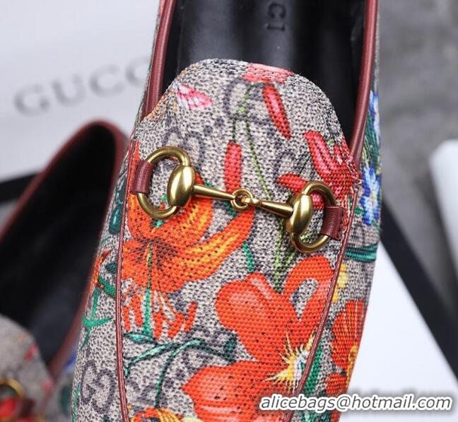 Top Quality Gucci Jordaan Horsebit Flower Print Canvas Flat Loafers GG3019 2020