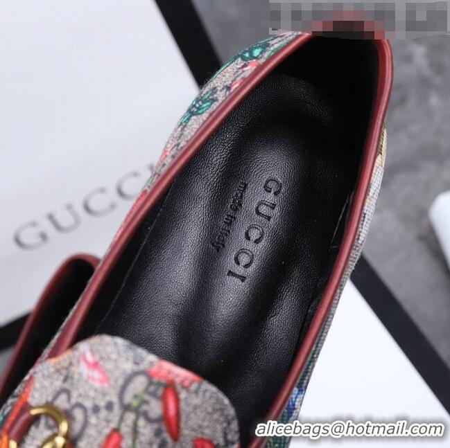 Top Quality Gucci Jordaan Horsebit Flower Print Canvas Flat Loafers GG3019 2020