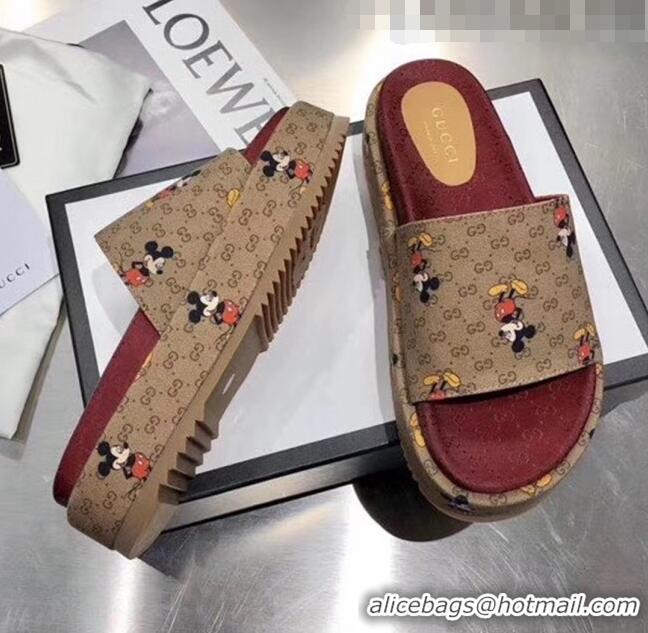 Faux Gucci Mickey & GG Canvas Platform Slide Sandal 573018 2019