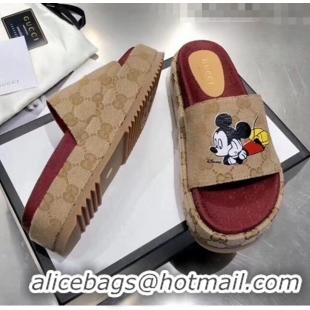 Imitation Gucci Mickey & GG Canvas Platform Slide Sandal 573018 2019