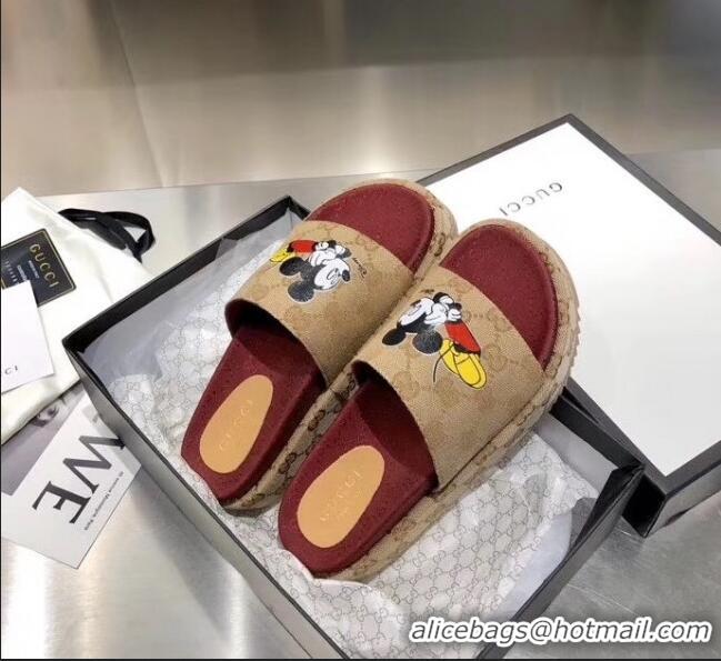 Imitation Gucci Mickey & GG Canvas Platform Slide Sandal 573018 2019