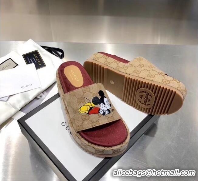 Imitation Gucci Mickey & GG Canvas Platform Slide Sandal 573018 2019