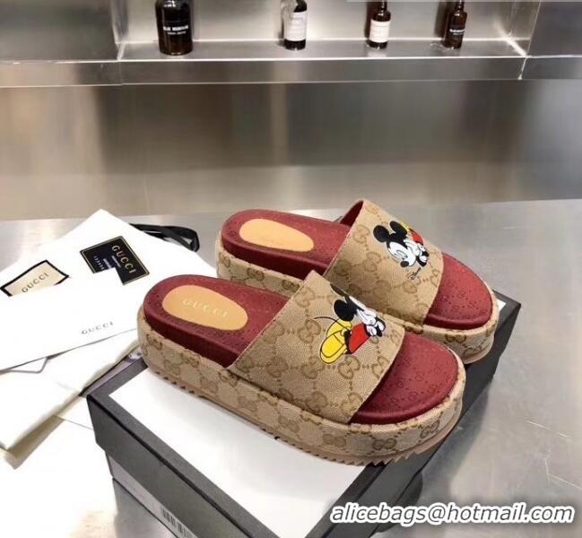 Imitation Gucci Mickey & GG Canvas Platform Slide Sandal 573018 2019