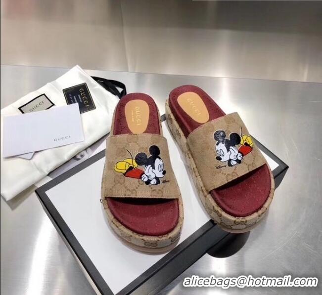 Imitation Gucci Mickey & GG Canvas Platform Slide Sandal 573018 2019