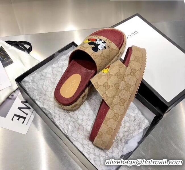 Imitation Gucci Mickey & GG Canvas Platform Slide Sandal 573018 2019