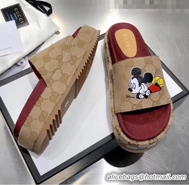 Imitation Gucci Mickey & GG Canvas Platform Slide Sandal 573018 2019