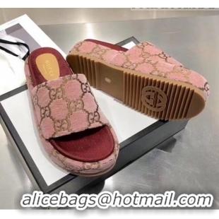 Cheapest Gucci Velvet GG Platform Slide Sandal 573018 Pink 2019