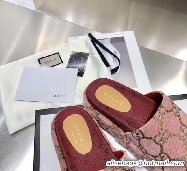 Cheapest Gucci Velvet GG Platform Slide Sandal 573018 Pink 2019