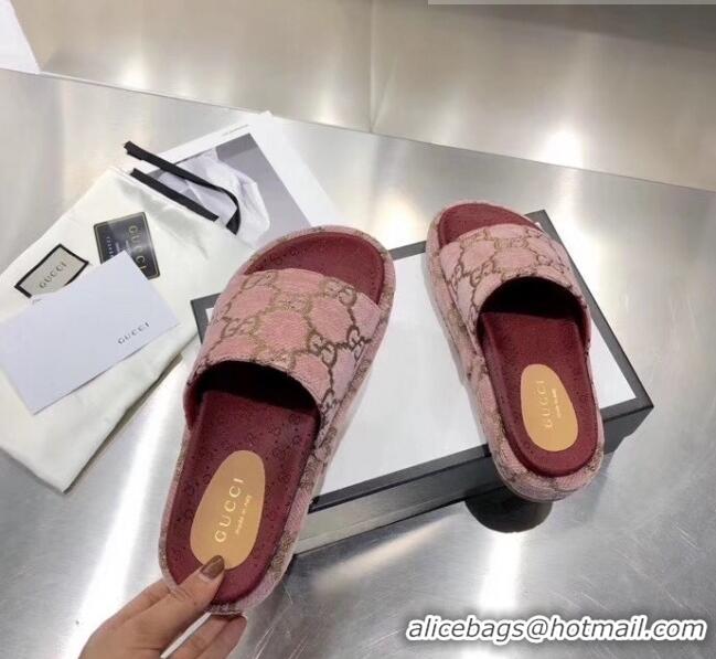 Cheapest Gucci Velvet GG Platform Slide Sandal 573018 Pink 2019