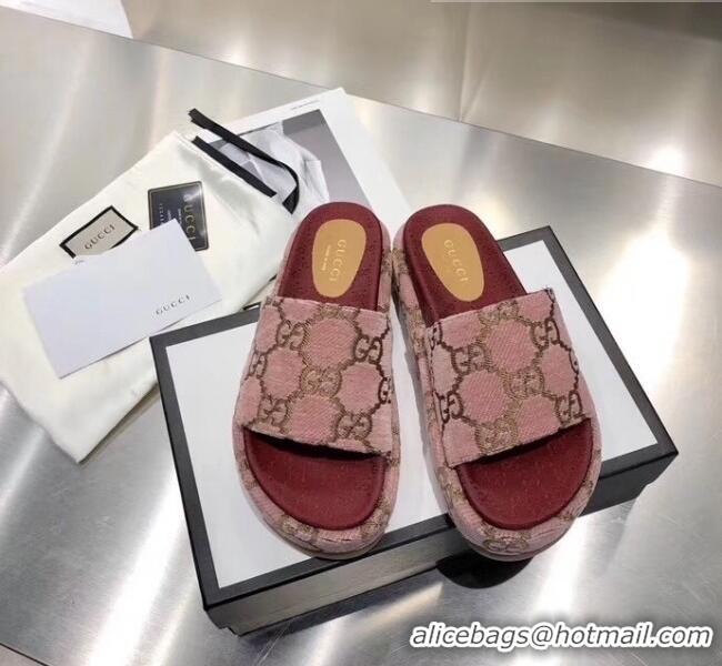 Cheapest Gucci Velvet GG Platform Slide Sandal 573018 Pink 2019