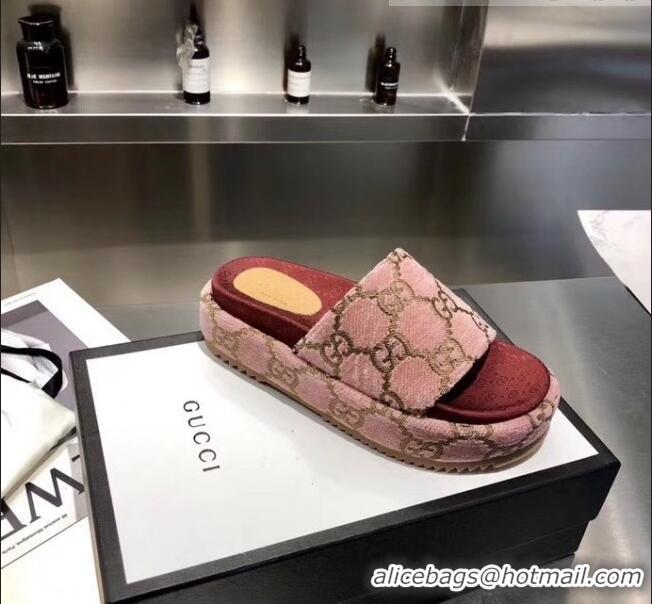 Cheapest Gucci Velvet GG Platform Slide Sandal 573018 Pink 2019