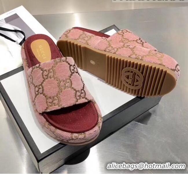 Cheapest Gucci Velvet GG Platform Slide Sandal 573018 Pink 2019