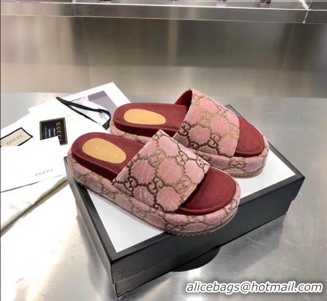 Cheapest Gucci Velvet GG Platform Slide Sandal 573018 Pink 2019