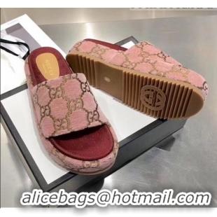 Imitation Gucci Velvet GG Platform Slide Sandal 573018 Pink