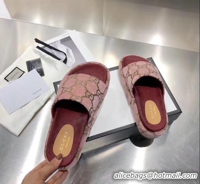 Imitation Gucci Velvet GG Platform Slide Sandal 573018 Pink